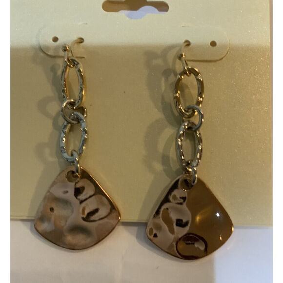 Bold Elements Mixed Metals Two Tone Gold Silver Drop Earrings Fashion Jewelry - Picture 5 of 6